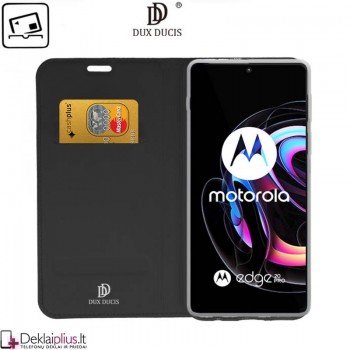 Dux Ducis dirbtinės odos viršelis - juodas (telefonui Motorola Edge 20 Pro)
